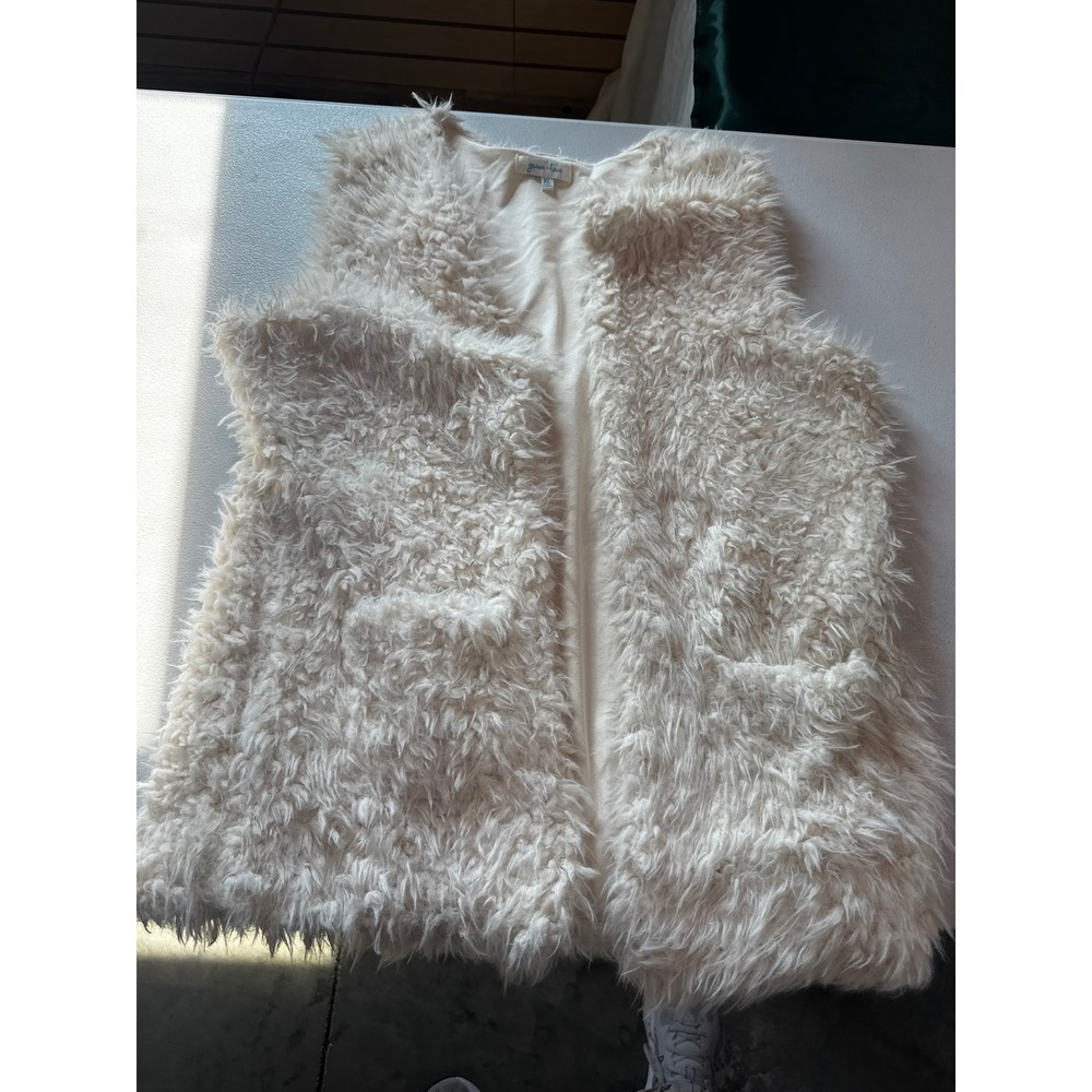 Grace & Lace Womens XL Ivory Shaggy Faux Fur Vest Open Front Sleeveless Jacket